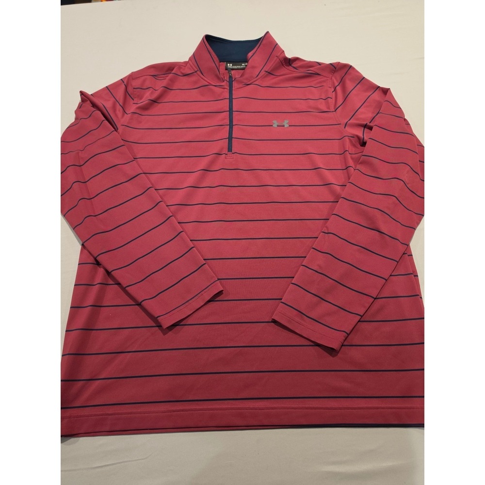Under Armour Mens XL 1/4 Zip‎ Pullover Red Blue Striped Golf Performance Shirt